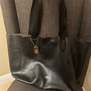 Coach Black Leather Tote with Gold Tag- Style # F58860